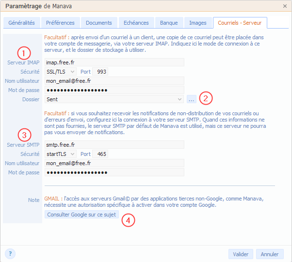 Configuration IMAP et SMTP