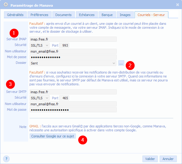 Configuration IMAP et SMTP